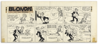 Chic Young Hand-Drawn ''Blondie'' Sunday Comic Strip From 1969 -- With Young's Original Draft Artwork & Description of the Action in Each Panel